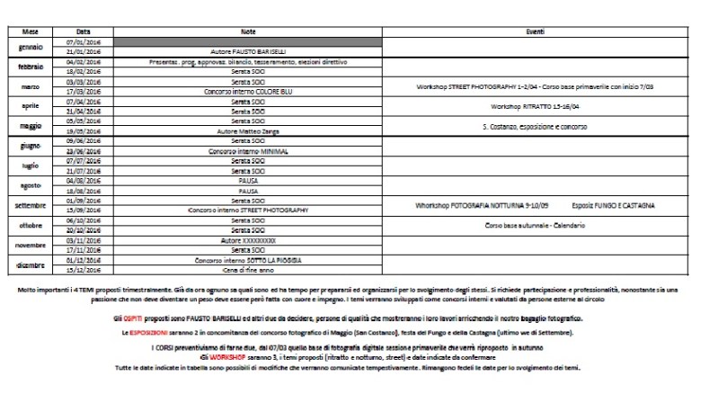 Programma CINEFOTOCLUB 2016
